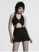 Personality Simple Black Sexy Halter Neck Backless Cool Metal Rivet Buckle Decoration Punk Style Dress