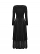 Black Elegant Velvet Unique Bat Deep U Neck Irregular Hem Gothic Style Long Sleeves Slim Dress