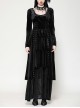 Black Elegant Velvet Unique Bat Deep U Neck Irregular Hem Gothic Style Long Sleeves Slim Dress