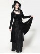 Black Elegant Velvet Unique Bat Deep U Neck Irregular Hem Gothic Style Long Sleeves Slim Dress