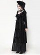 Black Elegant Velvet Unique Bat Deep U Neck Irregular Hem Gothic Style Long Sleeves Slim Dress