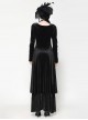Black Elegant Velvet Unique Bat Deep U Neck Irregular Hem Gothic Style Long Sleeves Slim Dress