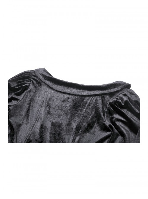 Black Elegant Velvet Unique Bat Deep U Neck Irregular Hem Gothic Style Long Sleeves Slim Dress