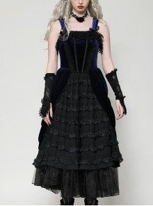 Blue Black Contrast Retro Gorgeous Lace Splicing Gothic Style Lolita Party Baby Doll Dress