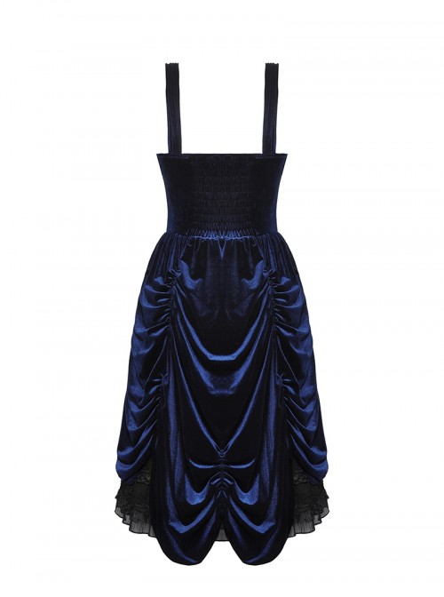 Blue Black Contrast Retro Gorgeous Lace Splicing Gothic Style Lolita Party Baby Doll Dress