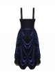 Blue Black Contrast Retro Gorgeous Lace Splicing Gothic Style Lolita Party Baby Doll Dress