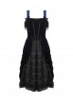 Blue Black Contrast Retro Gorgeous Lace Splicing Gothic Style Lolita Party Baby Doll Dress