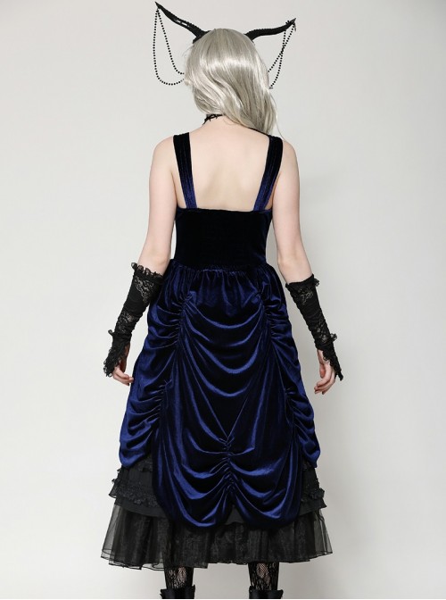 Blue Black Contrast Retro Gorgeous Lace Splicing Gothic Style Lolita Party Baby Doll Dress