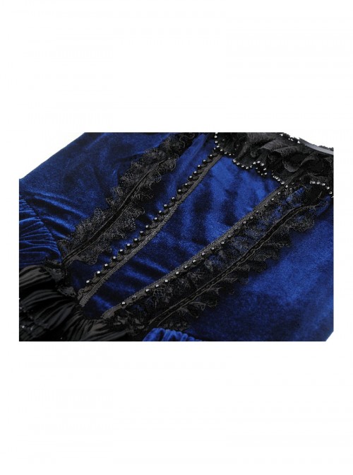 Blue Black Contrast Retro Gorgeous Lace Splicing Gothic Style Lolita Party Baby Doll Dress