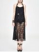 Black Hanging Neck Broken Holes Mesh Halter Punk Long Dress