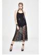 Black Hanging Neck Broken Holes Mesh Halter Punk Long Dress
