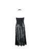 Black Hanging Neck Broken Holes Mesh Halter Punk Long Dress