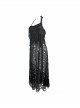 Black Hanging Neck Broken Holes Mesh Halter Punk Long Dress