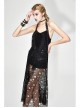 Black Hanging Neck Broken Holes Mesh Halter Punk Long Dress