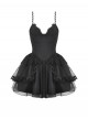Black Swan Elegant Lace Mesh Patchwork Skirt Gothic Style Suspender Slim Dress