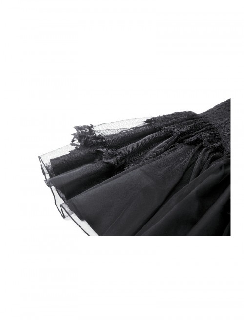 Black Swan Elegant Lace Mesh Patchwork Skirt Gothic Style Suspender Slim Dress