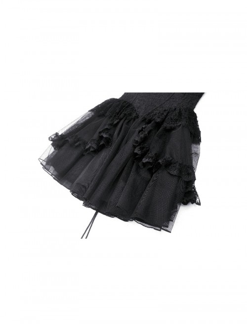 Black Swan Elegant Lace Mesh Patchwork Skirt Gothic Style Suspender Slim Dress