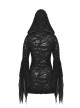 Black Dark Irregular Hole Design Gothic Style Long Sleeves Slim Hooded Dress