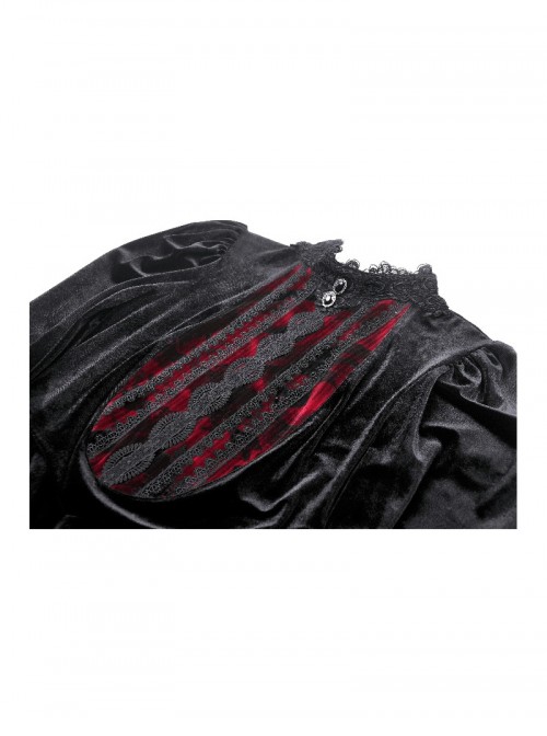 Black Red Stitching Dark Vampire Style Luxury Velvet Exquisite Lace Decoration Gothic Style Dress