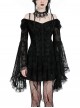 Black Sexy Dreamy One Shoulder Design Exquisite Layered Lace Gothic Style Trumpet Sleeves Dress