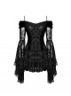 Black Sexy Dreamy One Shoulder Design Exquisite Layered Lace Gothic Style Trumpet Sleeves Dress