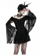 Black Sexy Dreamy One Shoulder Design Exquisite Layered Lace Gothic Style Trumpet Sleeves Dress