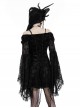 Black Sexy Dreamy One Shoulder Design Exquisite Layered Lace Gothic Style Trumpet Sleeves Dress