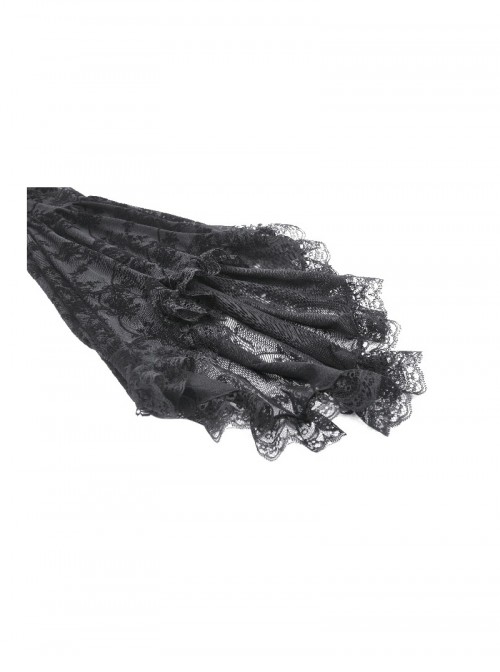 Black Sexy Dreamy One Shoulder Design Exquisite Layered Lace Gothic Style Trumpet Sleeves Dress