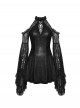 Black Sexy Halterneck Off Shoulder Design Retro Flared Sleeves Exquisite Lace Decoration Gothic Style Dress