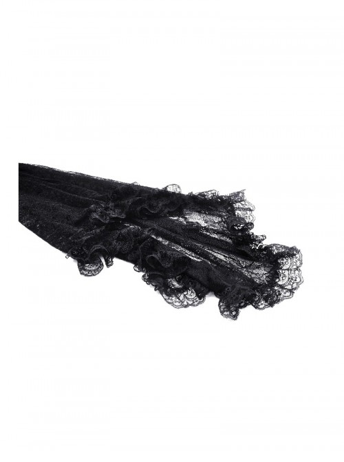 Black Sexy Halterneck Off Shoulder Design Retro Flared Sleeves Exquisite Lace Decoration Gothic Style Dress