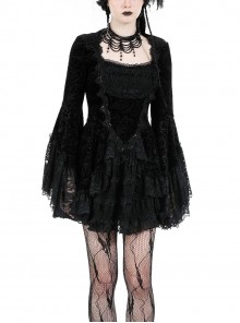 Black Elegant Lace Luxury Velvet Exquisite Dark Pattern Design Gothic Style Dress