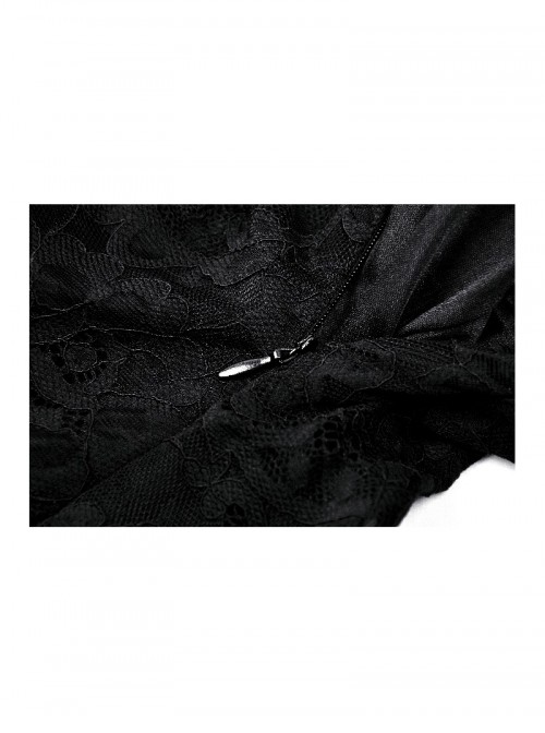 Black Sexy Lace Stitching Perspective Side Slit Design Gothic Style Slim Suspender Dress