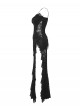 Black Sexy Lace Stitching Perspective Side Slit Design Gothic Style Slim Suspender Dress