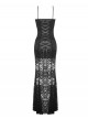 Black Sexy Lace Stitching Perspective Side Slit Design Gothic Style Slim Suspender Dress