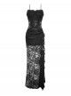 Black Sexy Lace Stitching Perspective Side Slit Design Gothic Style Slim Suspender Dress