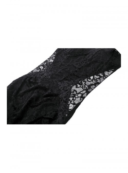 Black Sexy Lace Stitching Perspective Side Slit Design Gothic Style Slim Suspender Dress