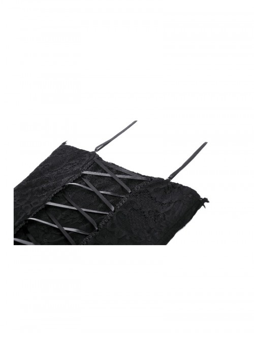 Black Sexy Lace Stitching Perspective Side Slit Design Gothic Style Slim Suspender Dress