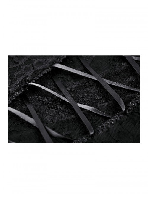 Black Sexy Lace Stitching Perspective Side Slit Design Gothic Style Slim Suspender Dress