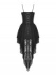 Black Gorgeous Lace Stitching Exquisite Dark Pattern Luxury Trailing Gothic Style Suspender Dress