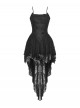 Black Gorgeous Lace Stitching Exquisite Dark Pattern Luxury Trailing Gothic Style Suspender Dress