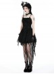 Black Gorgeous Lace Stitching Exquisite Dark Pattern Luxury Trailing Gothic Style Suspender Dress