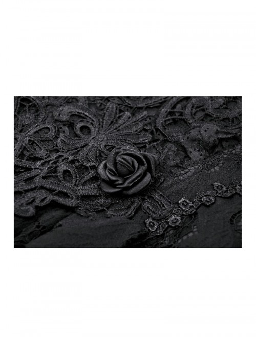 Black Gorgeous Lace Stitching Exquisite Dark Pattern Luxury Trailing Gothic Style Suspender Dress