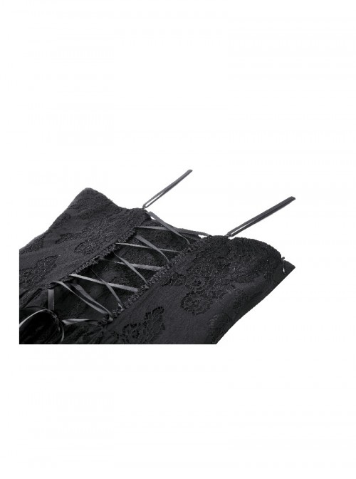 Black Gorgeous Lace Stitching Exquisite Dark Pattern Luxury Trailing Gothic Style Suspender Dress