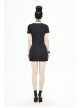 Deep V Inverted Pentagram Lace-Up Waist Leathrt Hasp Black Tight Punk Dress