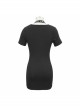 Deep V Inverted Pentagram Lace-Up Waist Leathrt Hasp Black Tight Punk Dress