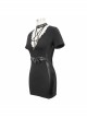 Deep V Inverted Pentagram Lace-Up Waist Leathrt Hasp Black Tight Punk Dress