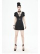 Deep V Inverted Pentagram Lace-Up Waist Leathrt Hasp Black Tight Punk Dress