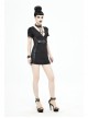 Deep V Inverted Pentagram Lace-Up Waist Leathrt Hasp Black Tight Punk Dress