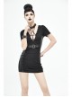 Deep V Inverted Pentagram Lace-Up Waist Leathrt Hasp Black Tight Punk Dress