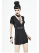 Deep V Inverted Pentagram Lace-Up Waist Leathrt Hasp Black Tight Punk Dress